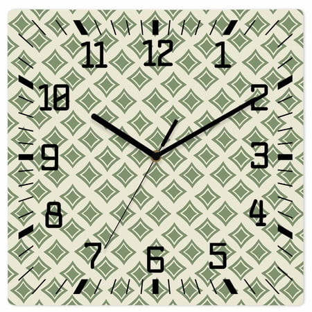 Abstract Green Wooden Wall Clock Silent Non Ticking, Modern Contemporary Art Vintage Square Wall Clocks Battery Operated, Decor Clock for Home Office, Living Room, Kitchen, 12 Inch