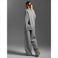 thumbnail image 4 of Conjuntos de Dos Piezas para Mujer, Sudadera de Larga con Cuello en V y Pantalones Anchos, Conjuntos de Chándal para Estar en Casa Gris M, 4 of 8