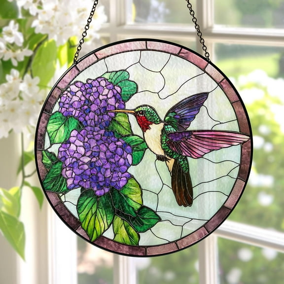 New Stained Glass Hummingbird Hydrangeas Suncatcher, Hummingbird Window Decor, Bird Wall Art Gifts For Mom Glass Art Home Decor, Memorial Gift