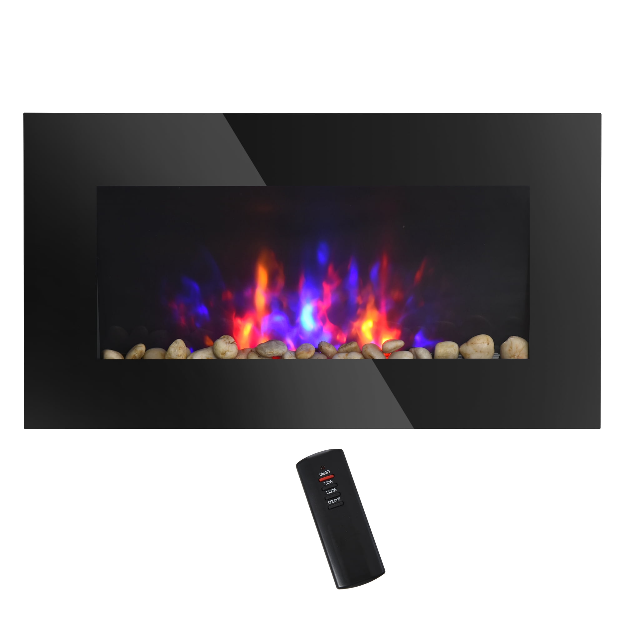 HOMCOM 28.5 Wall Mounted Electric Fireplace Heater with 7 Color Light, LED  Flame Effect and Remote Control, 750W/1500W, Black | Walmart Canada