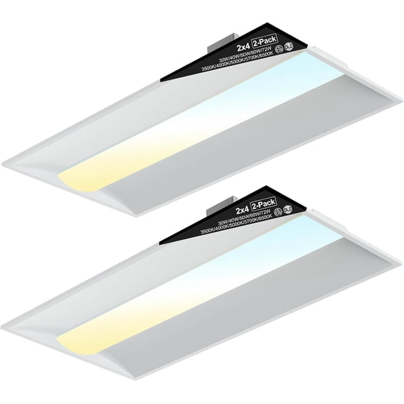 2x4 LED Troffer Light, 2-Pack, Backlit Panel, 30W72W Selectable, 5CCT, 010V Dimmable, ETL, Drop Ceiling