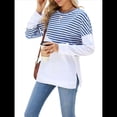 thumbnail image 2 of Sudadera Tipo Túnica A Rayas con Bloques de Color para Mujer, de Larga y Cuello Redondo, Holgada y Azul y XL, 2 of 10