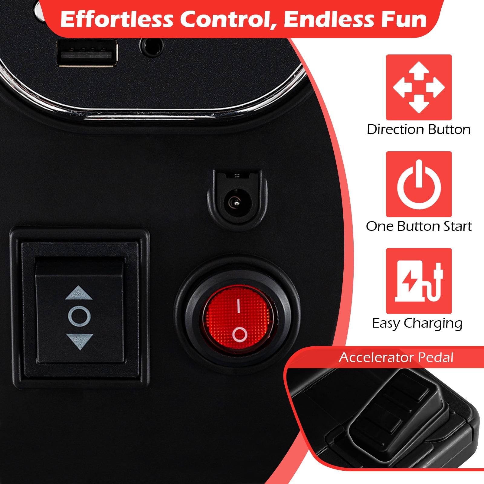 Costway 6V Kids Motorcycle with Song,Story,LED Headlights,Accelerator Pedal & 3 Wheels, Red & Black