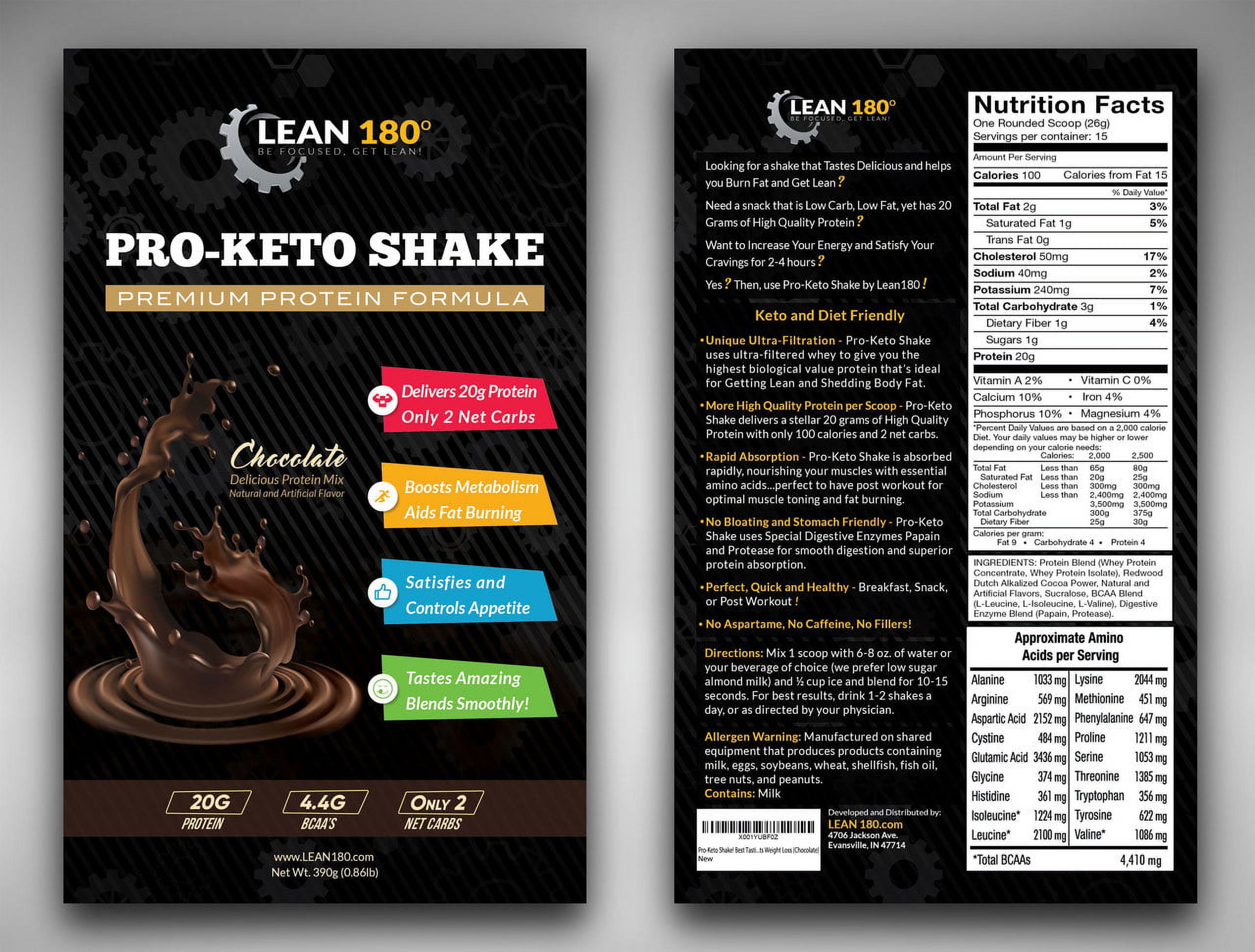 Pro Keto Shake - Best Tasting Low Carb, Low Sugar, Clean Protein Shake for Keto and all Diets - 15 Servings