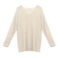 thumbnail image 4 of UJNDER Deep V Neck Waffle Long Sleeve Knit Sweater Loose Fit for Women Casual Pullover Top Beige S, 4 of 5