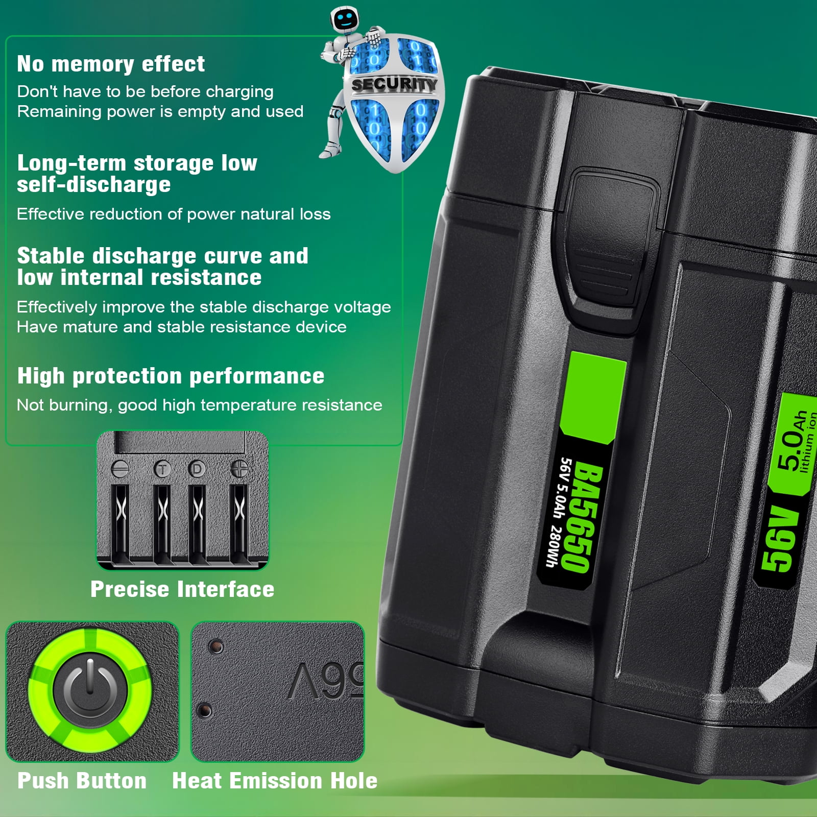 TenHutt 5.0Ah  Replacement  For Ego 56V Battery Lithium-Ion Compatible With All 56V Power Tool BA2800 BA4200 BA1400 CS1604  HT2400 LB6504 LB5804