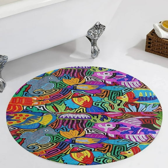Mola De Panama Ocean Round Carpet Circle Rug Outdoor Patio Area Rug Washable Large Area Rugs Hallway Room Decor Fitness Mats
