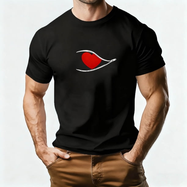 Tops para hombre, blusas y camisas de manga corta con cuello redondo para hombre, camiseta deportiva informal con estampado de corazones a la moda para hombre, blusa de poliéster de manga corta con cu