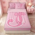 thumbnail image 3 of Erosebridal Princess Bow Initial J Zipper Full Size Comforter Sets with Fitted Sheet and 2 Pillowcases for Women, Cute Stripe Ribbon Zipper Bedding Set, Pink Reversible, 4pcs, 3 of 7