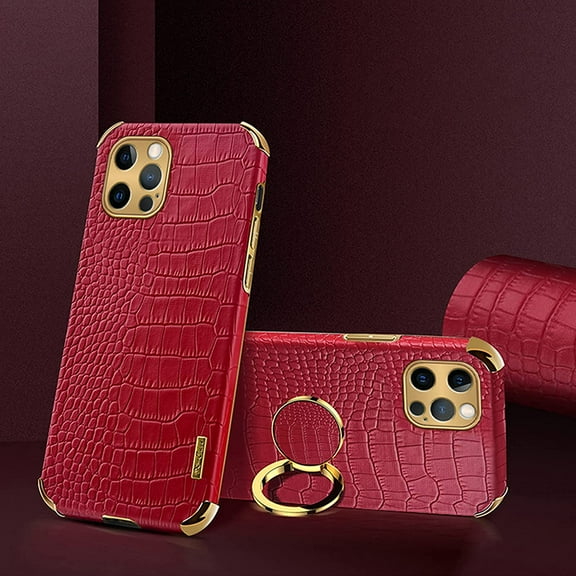 Compatible with iPhone 12 Pro Max Ring Holder Case Luxury Crocodile Cover Gold Edge 360 Degree Rotation Stand for Women Girls Slim Leather Snake Lizard Skin Protective Cover case, 6.7 Inch