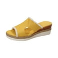 thumbnail image 2 of ZEZKT Women's Flat Slippers Sandals Dressy Summer Open Toe Slip On Leather Slide Sandals Yellow 8.5, 2 of 7