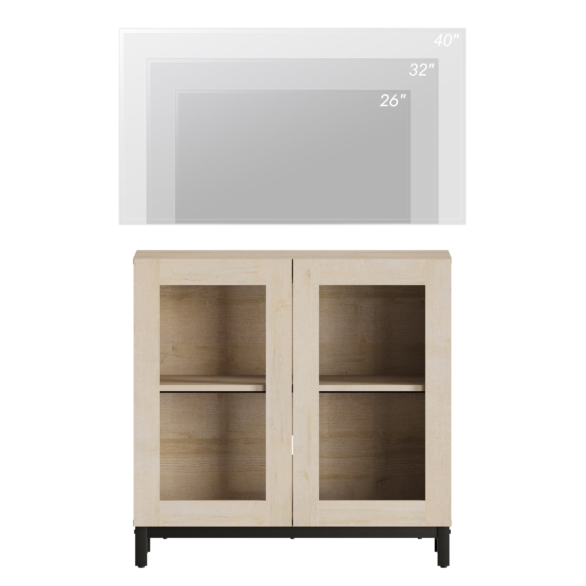 WAMPAT Modern TV Stand with Glass Doors, Fits 32-40 inch TVs, Entertainment Center Console with Adjustable Shelves, for Living Room & Bedroom,Brown