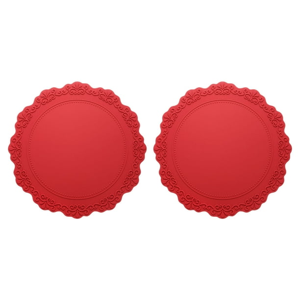 Juego de 2 manteles individuales redondos de silicona Uxcell, manteles de 14" para mesa de comedor, resistentes al calor, impermeables y a prueba de aceite, color rojo