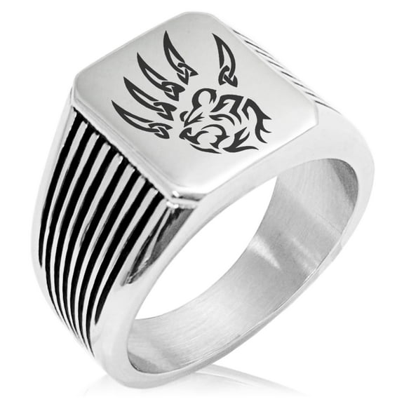 Stainless Steel Ferocious Bear Claw Needle Stripe Pattern Biker Style Polished Ring