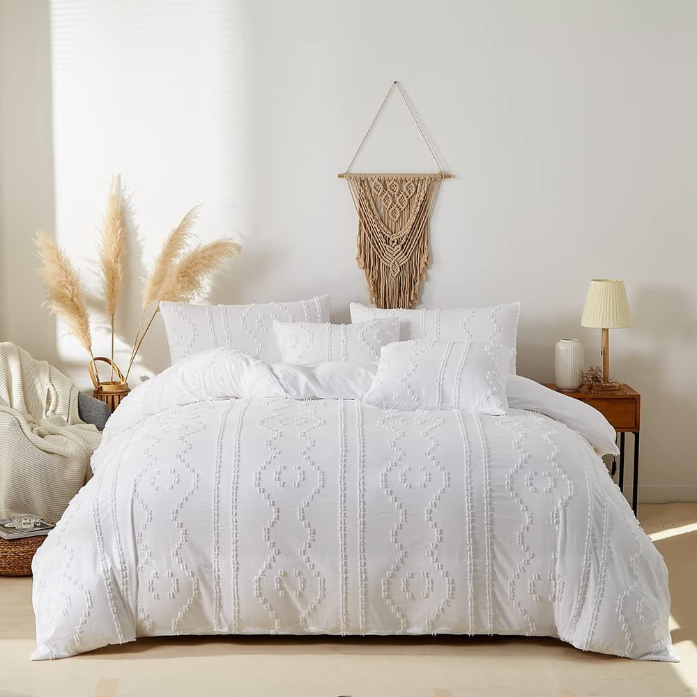 CinYana 5 Piece Embroidery Shabby Chic Duvet Covers Set Soft Breathable Boho Bedding Sets Tufted