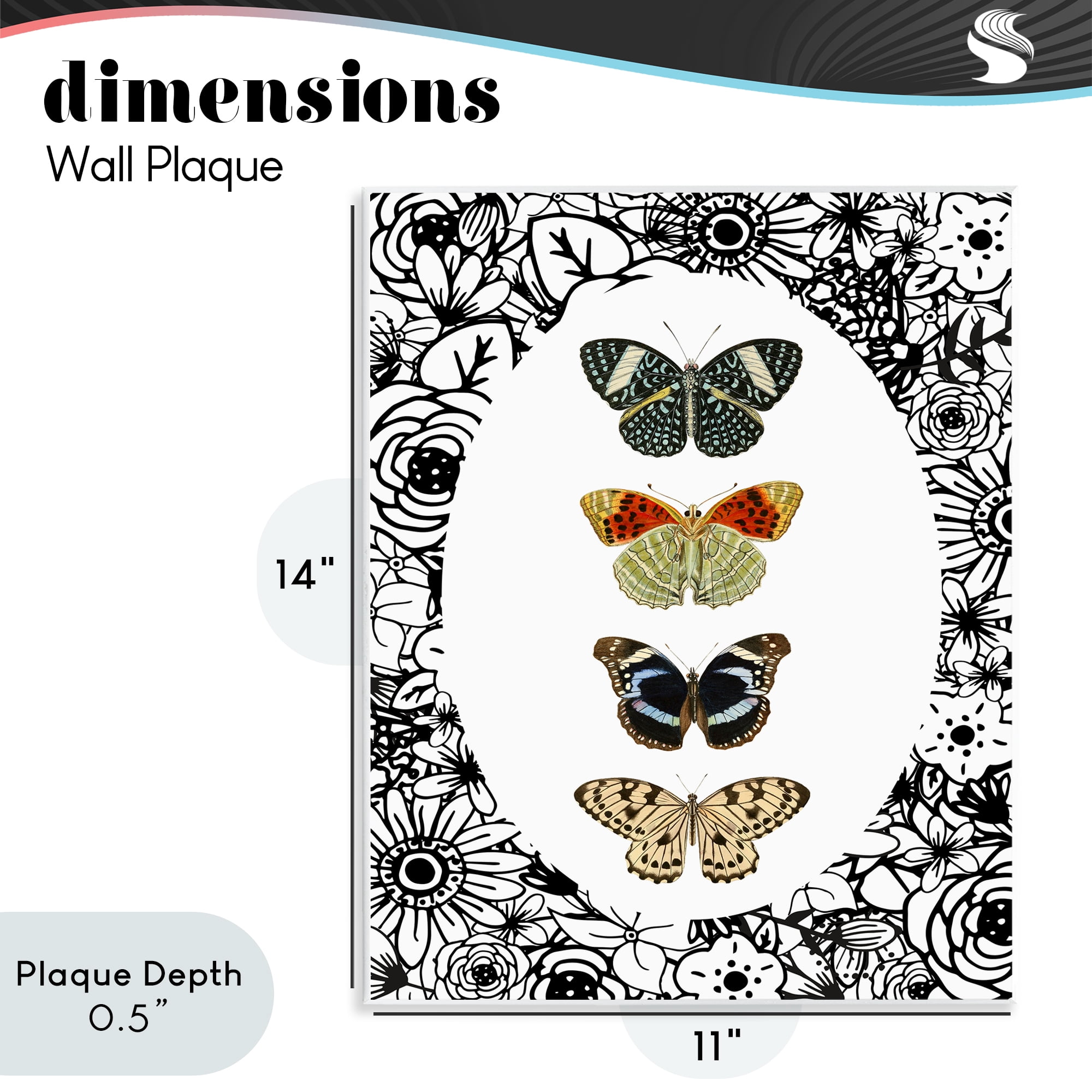 Stupell Industries Floral Butterfly Lineup Wall Plaque Art, design by Dan Meneely