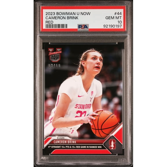 PSA 10 Cameron Brink 2023 Bowman University Now #44 Red SP #3/10 Rookie Card Stanford Cardinal
