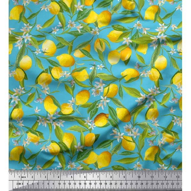 Soimoi Rayon Fabric Leaves,Floral & Lemon Vegetable Printed Craft Fabric by The Yard 56 Inch Wide