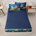 thumbnail image 4 of Erosebridal Jungle Animals Fox Zipper Full Size Comforter Sets with Fitted Sheet and 2 Pillowcases,Stars Floral Wave Night Art Zipper Bedding Set For Girls,Navy Blue Reversible,4pcs, 4 of 7