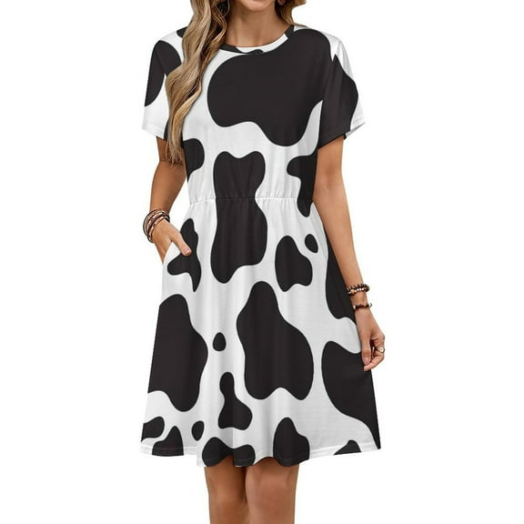 Cow Print Women's Dress Short Sleeve Summer Sundress Summer Women Clothes