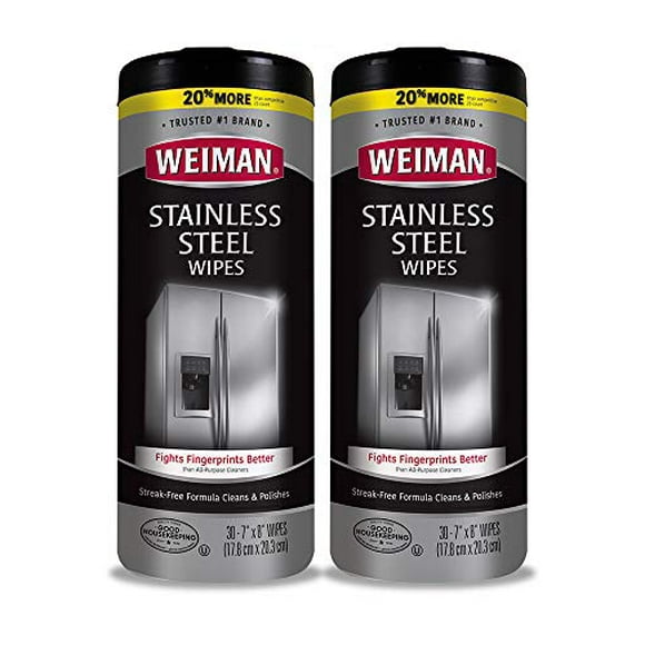Weiman Stainless Steel Cleaning Wipes [2 Pack] Removes Fingerprints, Residue, Water Marks and Grease From Appliances - Works Great on Refrigerators, Dishwashers, Ovens, Grills and More