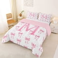 thumbnail image 2 of Manfei Pink Ribbon Bowknot Full Size Comforter Sets For Girls,Cartoon 3D Letter M Personalized Bedding Sets For Kids,Pink Reversible,3 Pieces, 2 of 7