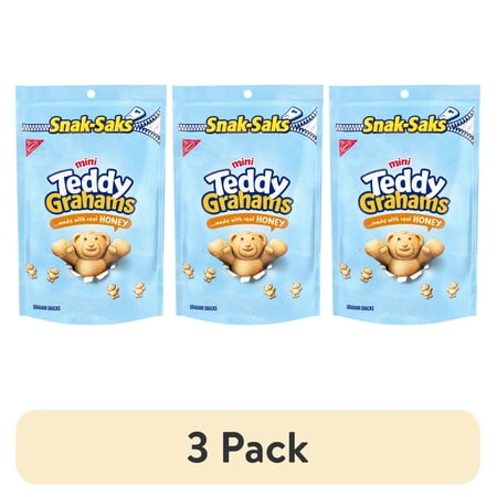 (3 pack) TEDDY GRAHAMS Mini Honey Graham Snacks, Kids Snacks, 8 oz