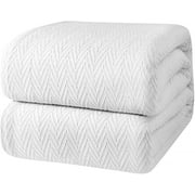 White Classic Luxury Thermal Blankets, Waffle Blanket Wave Design, Lightweight Blanket, White Cotton Thermal Blanket Queen Size, Breathable Blanket Queen, White