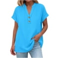 thumbnail image 5 of ClodeEU Womens Summer V-Neck Short Sleeve T-Shirt, Fashion Casual Linen Blend Loose Blouses Blue,Womens Plus M, 5 of 7