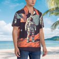 thumbnail image 3 of Pofeuu Astronaut With American Flag Print Hawaiian Shirt for Men Sleeves Casual Button Down Summer Beach Dress Shirts T-Shirts,X-Large, 3 of 7