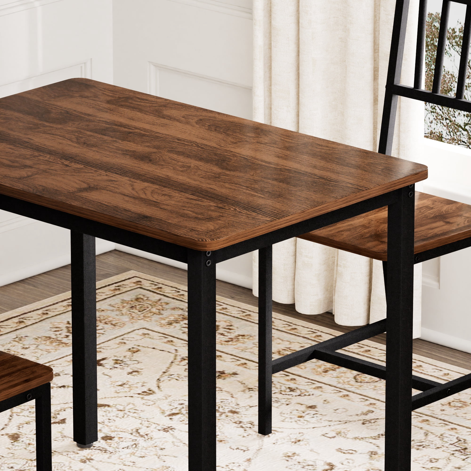 Aukfa 3 Piece Dining Table Set for 2, Space-Saving Kitchen Table Set with 2 Chair & Steel Frame for Small Spaces,Black