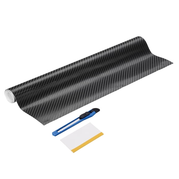 1 Set 4D Carbon Fiber Vinyl Wrap 11.81" x 5ft Self-Adhesive Car Sticker Waterproof Wrap Roll for DIY Decor Automotive Exterior Interior Protection with Scraper Tool, Black