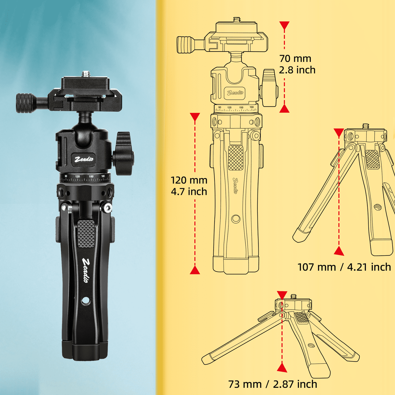 Zeadio Heavy Duty Metal Tripod Kit with Arca Ball Head - Universal Phone Vlogging Kit, Cell Phone Stand & Travel Tripod for iPhone/Android, Camera, Gimbal, Action Cam Etc