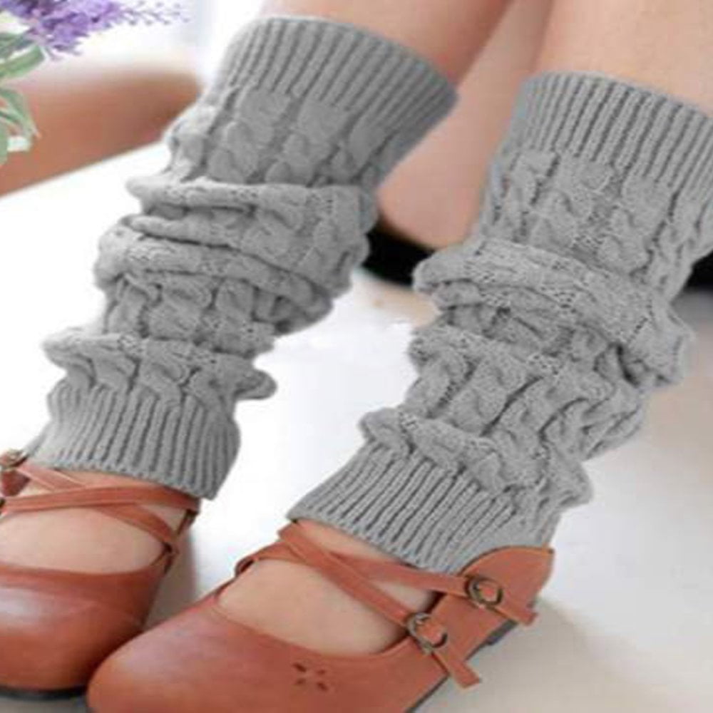 Pair Winter Warm Leg Warmer Women Knee High Knitted Solid