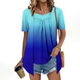 thumbnail image 3 of JTZGDY Fake Two Piece Tunic Tops for Women Casual V Neck Summer Tie Dye Gradient Print Short Sleeve Ruched Pleated T-Shirts Loose Flowy Dressy Ladies Elegant Blouse Blue L, 3 of 8