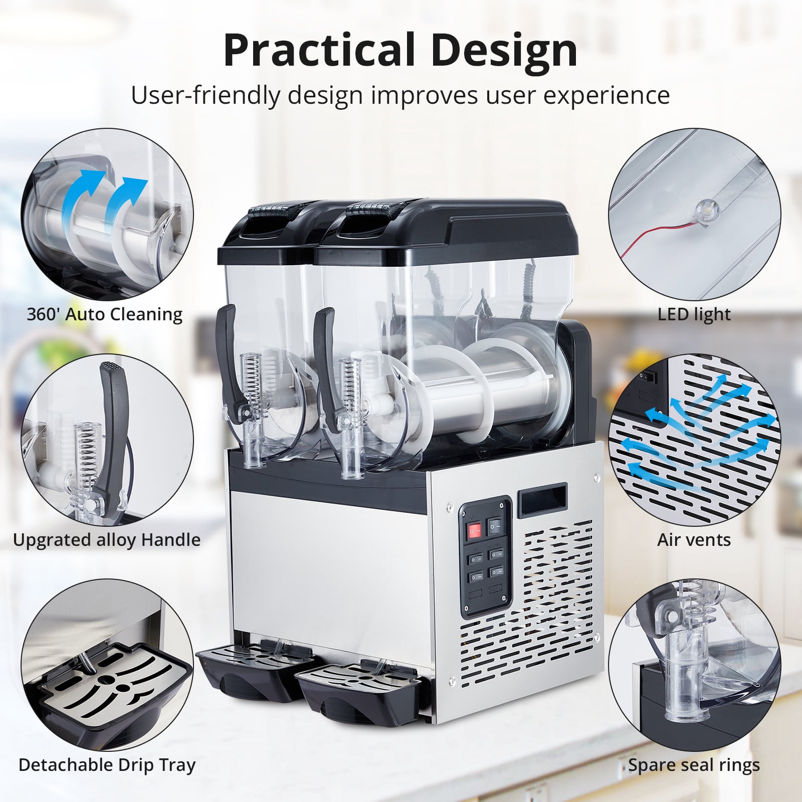 Garvee 12L×2 Commercial Slushie Machine, 700W Commercial Margarita Machine Smoothie, Self-Cleaning Stainless Steel, Two-Flavor Operation, High-Capacity for Bars & Restaurants, Black