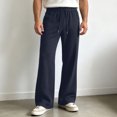 thumbnail image 4 of JIAYUE Men's Plaid Wide Leg Pants Soft Breathable Relaxed Fit Elastic Drawstring Waist Loose Fit Textured Casual Straight Trousers For Travel Beach Daily Walking, 4 of 5