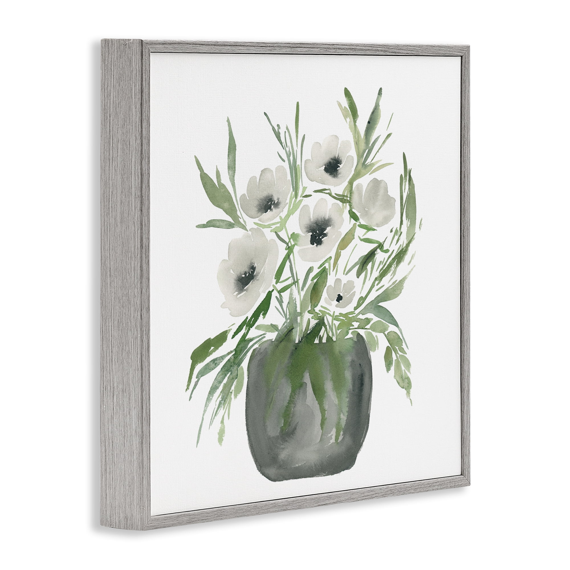 Stupell Industries Soft White Anemones Gray Framed Giclee Art, design by Lucille Price