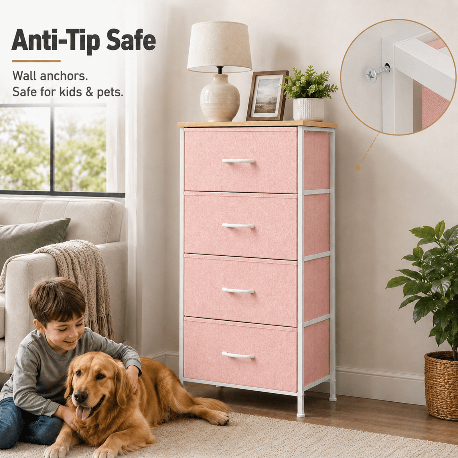 Alvantor Dresser for Bedroom with 4/5 Storage Drawers, Dressers Chest of Drawers Fabric Dresser with Sturdy Steel Frame, Wooden Top Cabinet Night Stand Dresser for Closet