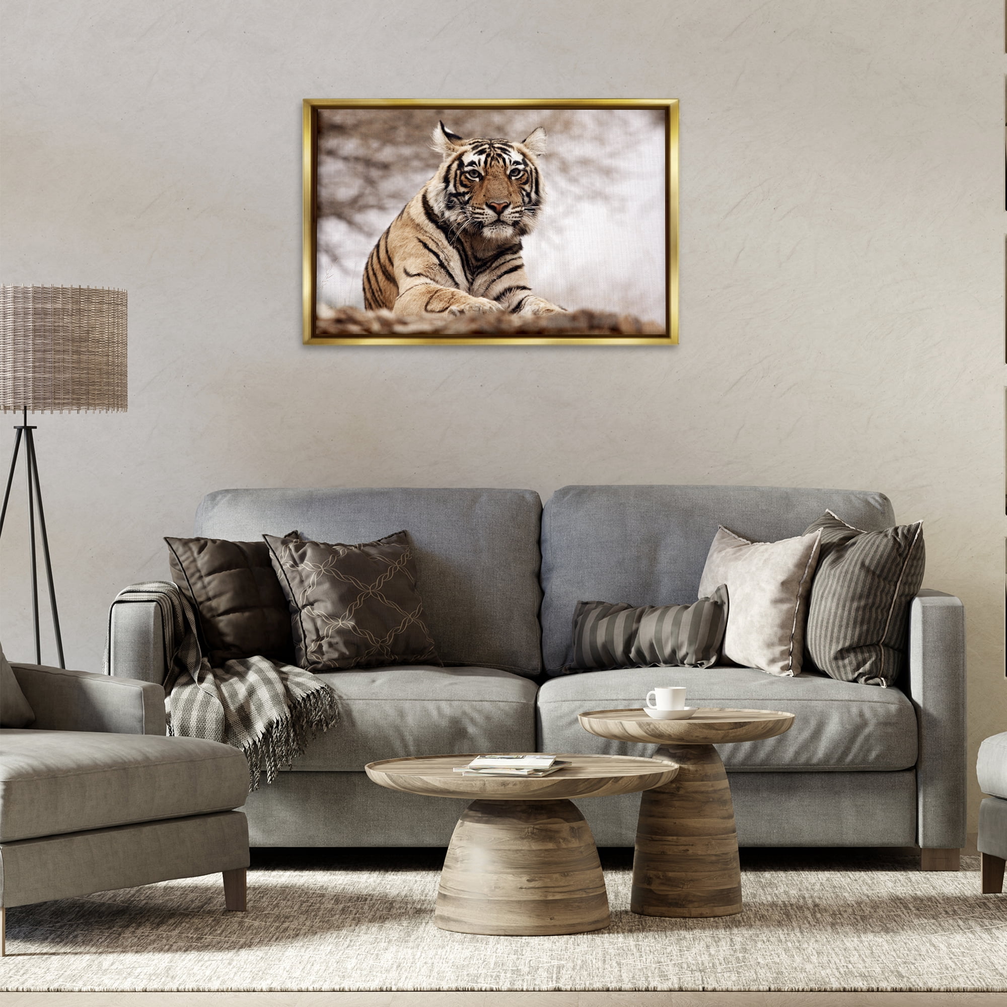 Stupell Industries Strong Tiger Atop Hill Animals & Insects Photography Gold Floater Framed Canvas Art Print Wall Art, 31 x 21