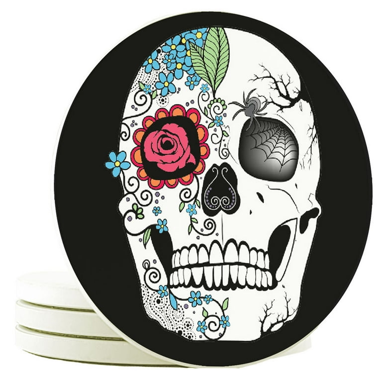 Stained Glass Sugar Skulls Car Coaster