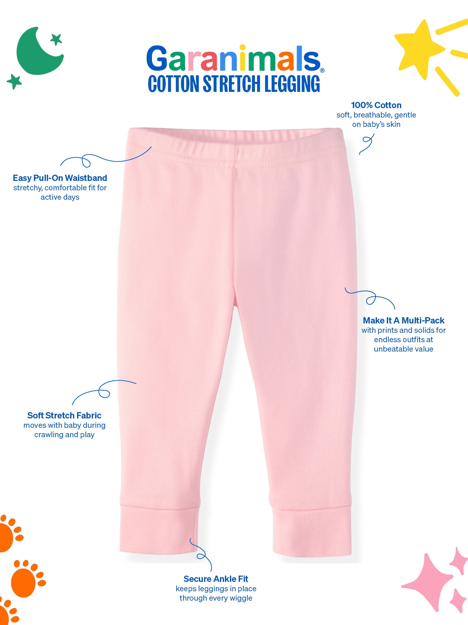 Garanimals Newborn & Baby Girl Cotton Joggers, Solids & Prints, 4-Pack, Sizes 0 - 24M