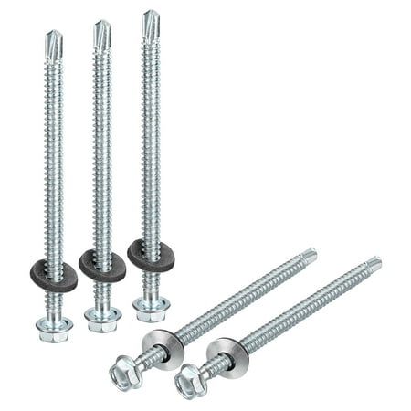 

#14 x 4 Screws 25 Pack Zinc Plated Steel Hex Head Screws with EPDM Washer