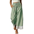 thumbnail image 3 of VBVC Women's Striped Drawstring Wide Leg Pants , Casual Summer Beach Trousers For Women , Ladies' Lace Trim Hem Loose Pants with Pockets, Green , S-3XL, 3 of 10