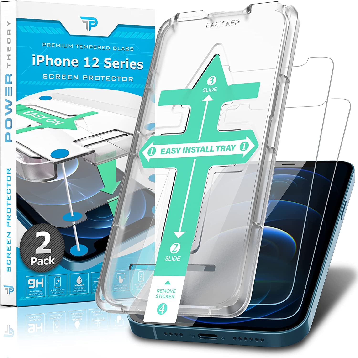 with Easy Install Kit Premium Tempered Glass for iPhone 12Mini Power Theory Screen Protector for iPhone 12 Mini 2-Pack 