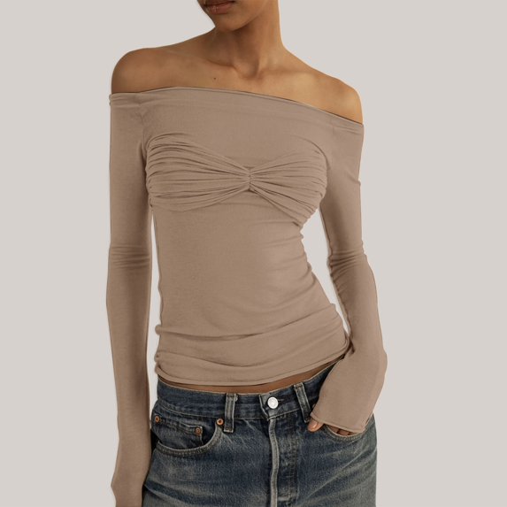 DHFJKG Long Sleeve Shirts For Women Off Shoulder Mesh Sheer Tees Sexy Slim Fit Stretchy See Through Going Out Stylish Tops