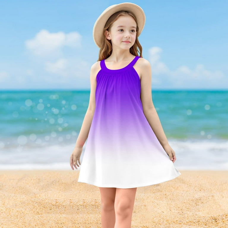 Moocorvic Toddler Girls Dresses Summer Clothes Little Girl Halter Dress Kids  Gradient Printed Casual Sundress 4-5 Years,Purple - Walmart.com