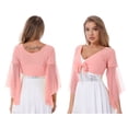 thumbnail image 6 of CHICTRY Womens Lace-up Belly Dance Tops V Neck Mesh Long Flare Sleeve Shawl Shrug Bolero Dancewear Pink One Size, 6 of 7