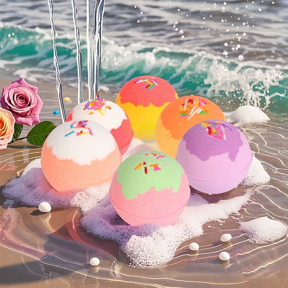 EGNMCR Ensemble-Cadeau de Boules de Bain 6 Pcs Boules de Bain Naturelles Effervescentes avec Fleurs en Savon Kit Spa d'Aromathérapie pour Femmes Cadeaux d'Anniversaire pour Maman Épouse Blonde Boule de Bain