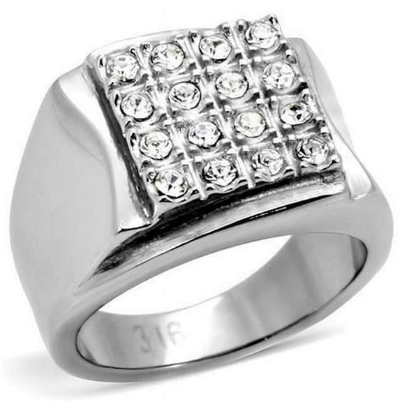 Men High Polished Stainless Steel Ring with Top Grade Crystal in Clear - Size 11